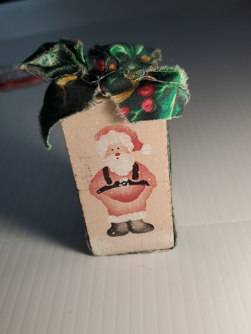 Holiday Santa Block Decor with Green Bow